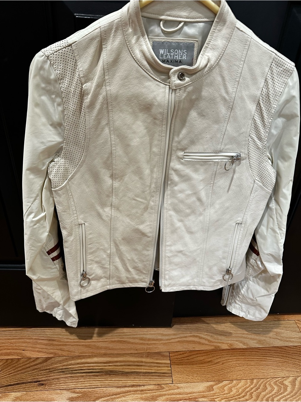 Wilsons Leather White/Cream Perforated Moto Jacket
